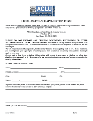 ACLU Legal Assistance Application Form