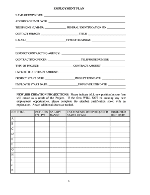 Employment Plan Form