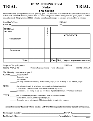 USFSA Novice Free Skating Judging Form