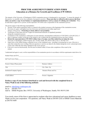 PROCTOR AGREEMENTVERIFICATION FORM Education at a Distance - edge pce uw