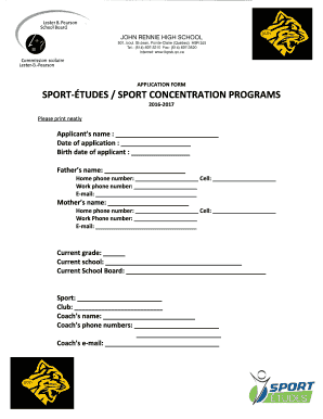 APPLICATION FORM TUDES SPORT CONCENTRATION PROGRAMS - johnrennie lbpsb qc