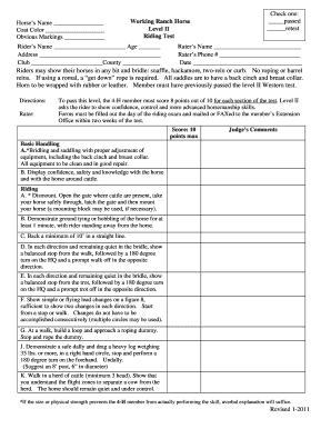 4-H Level II Working Ranch Horse Riding Test Form