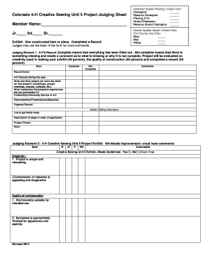 4-H Creative Sewing Project Judging Sheet