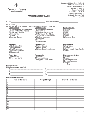 Patient Medical History Questionnaire