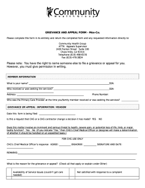 Grievance and Appeal Form - Medi-Cal