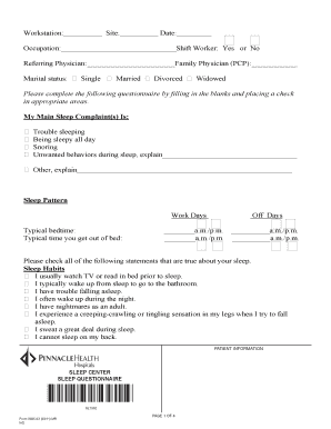 PinnacleHealth Sleep Center Sleep Questionnaire