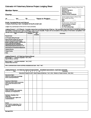 Colorado 4-H Veterinary Science Project Judging Sheet