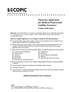 Physician Application for Medical Professional Liability Insurance
