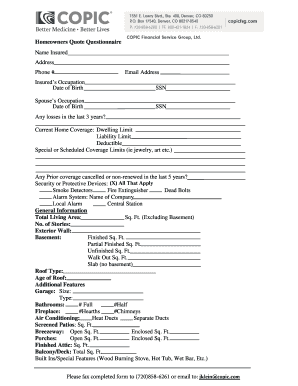 Homeowners Insurance Quote Questionnaire