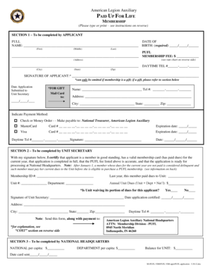 American Legion Auxiliary Paid Up For Life Membership Application