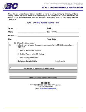 Hockey Canada Existing Member Rebate Form