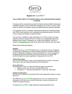 Institutional Registration Form for AccessWES