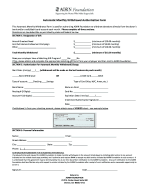Automatic Monthly Withdrawal Authorization Form