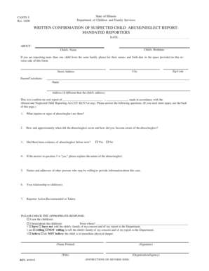Illinois Child Abuse/Neglect Report Form