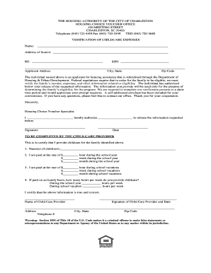 Verification of Childcare Expenses Form