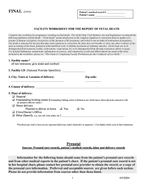 Facility Worksheet for the Report of Fetal Death