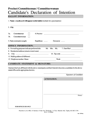 Precinct Committeeman/Committeewoman Declaration of Intention