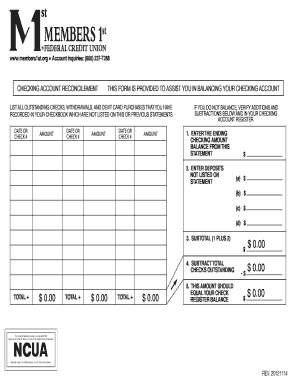 Checking Account Reconciliation Form