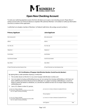 Open New Checking Account Form