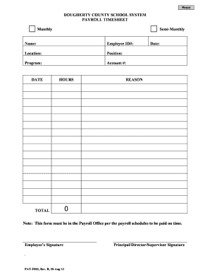 Dougherty County School System Payroll Timesheet
