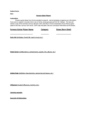 Famous Guitar Player Research Template