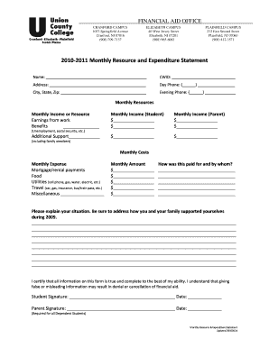 2010-2011 Monthly Resource and Expenditure Statement