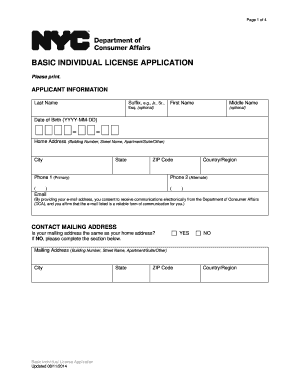 New York City Basic Individual License Application