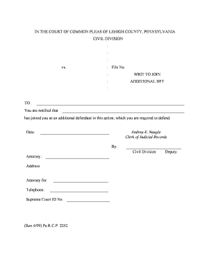 Additional Defendant Notice