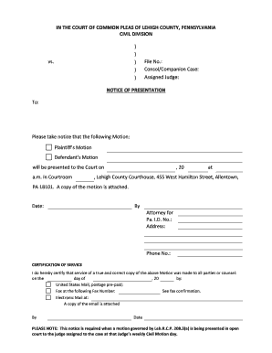 Notice of Presentation for Court Motion