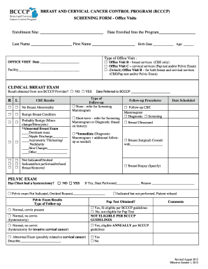 Breast and Cervical Cancer Control Program Screening Form