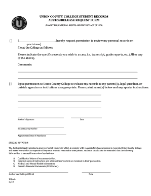 Union County College Student Records Access Form