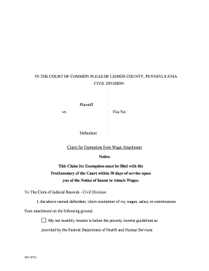Claim for Exemption from Wage Attachment
