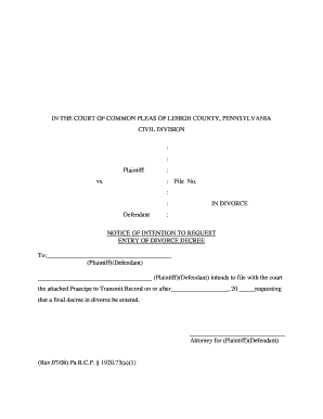 Notice of Intent to Request Divorce Decree