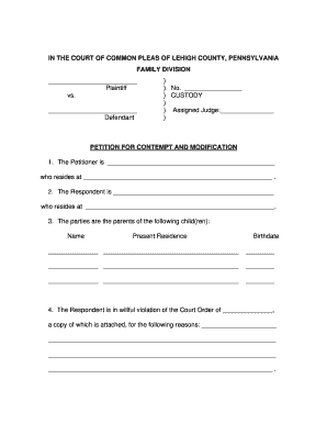 Petition for Contempt and Modification