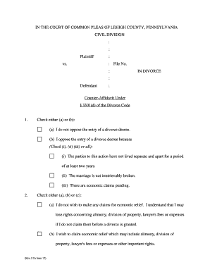 Counter-Affidavit for Divorce