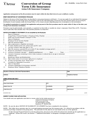 Aetna Life Insurance Conversion Application