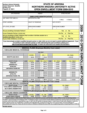 Northern Arizona University Open Enrollment Form