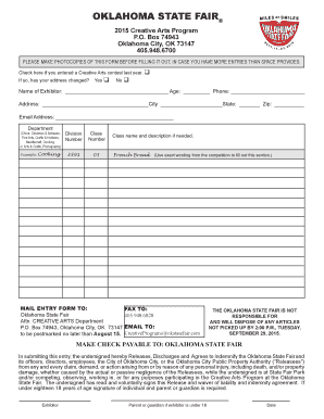Oklahoma State Fair Creative Arts Entry Form