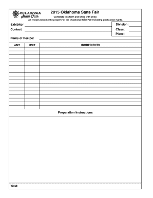 Oklahoma State Fair Recipe Entry Form