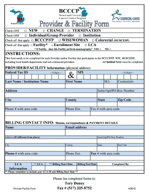 Provider Facility Form