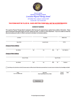 Louisiana Physical Therapy Board Change of Address Form