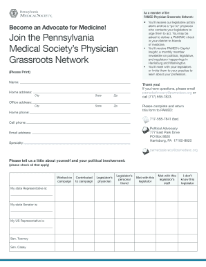 PAMED Physician Grassroots Network Advocacy Form