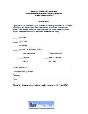 Michigan WISEWOMAN Program Release Form