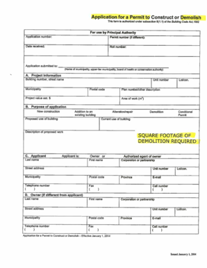 Permit to Construct or Demolish Application