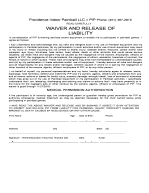 Providence Indoor Paintball Waiver and Release of Liability