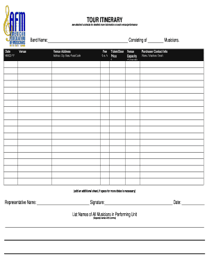 Tour Itinerary Form