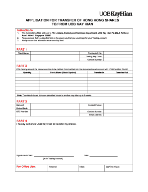 Application for Transfer of Hong Kong Shares