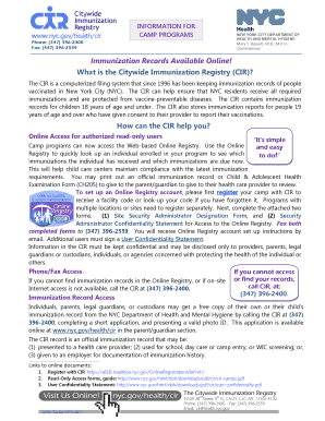 New York City Camp Program Immunization Access Form