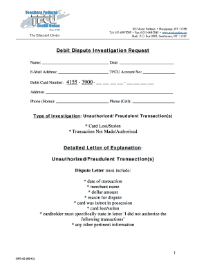 Debit Dispute Investigation Request