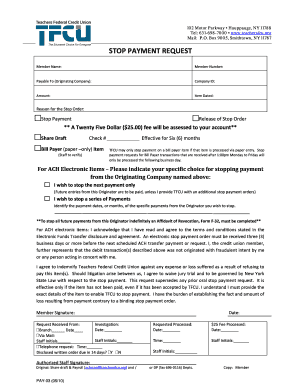 Stop Payment Request Form